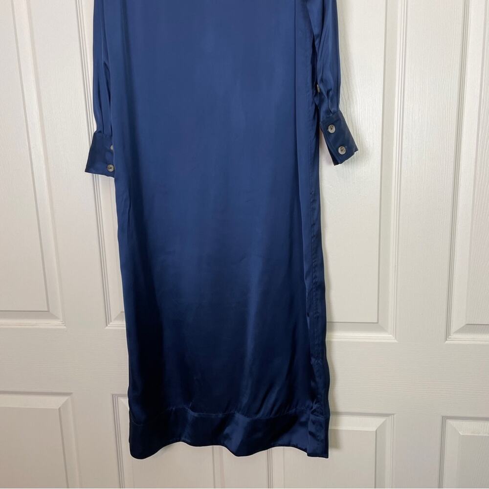 LouLou Studio Ara Satin Shirt Dress Navy Maxi Minimalist Sz M - Picture 8 of 11